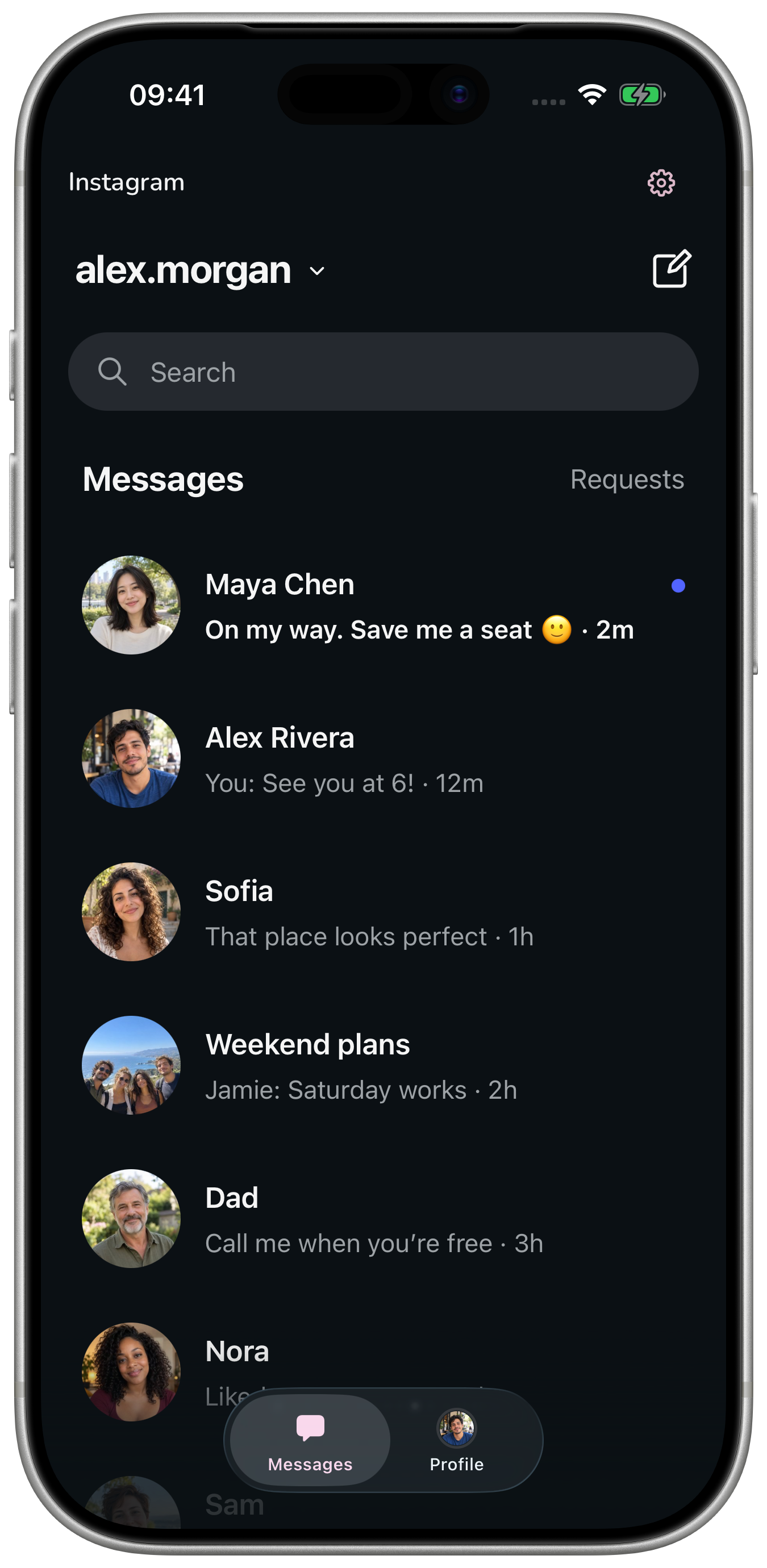 Feedskip app preview: Instagram messages and a one-tap Profile tab, with no feed controls